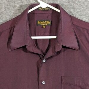 Roberto Villini Collezione Red Black Goth Button‎ Up 100% Cotton Size 17 1/2